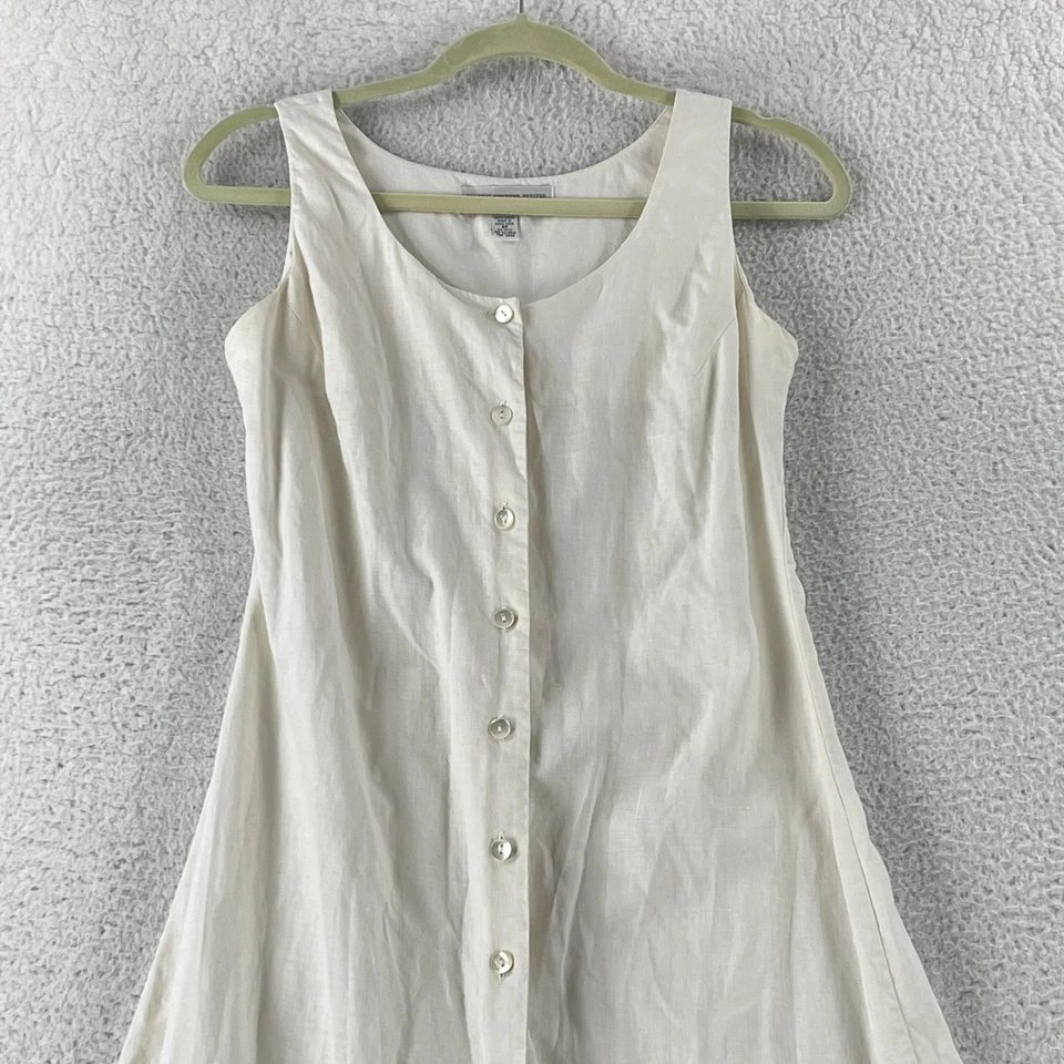 Vestido Valerie Stevens Petites de lino puro para mujer talla 6P marfil vintage con botones Foto 2 de 4