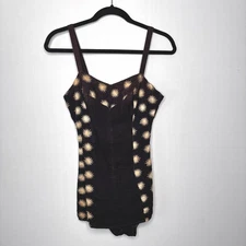 Vintage 1940s Cloth Swimsuit One Piece Floral Embroidered Sunburst Pin Up
