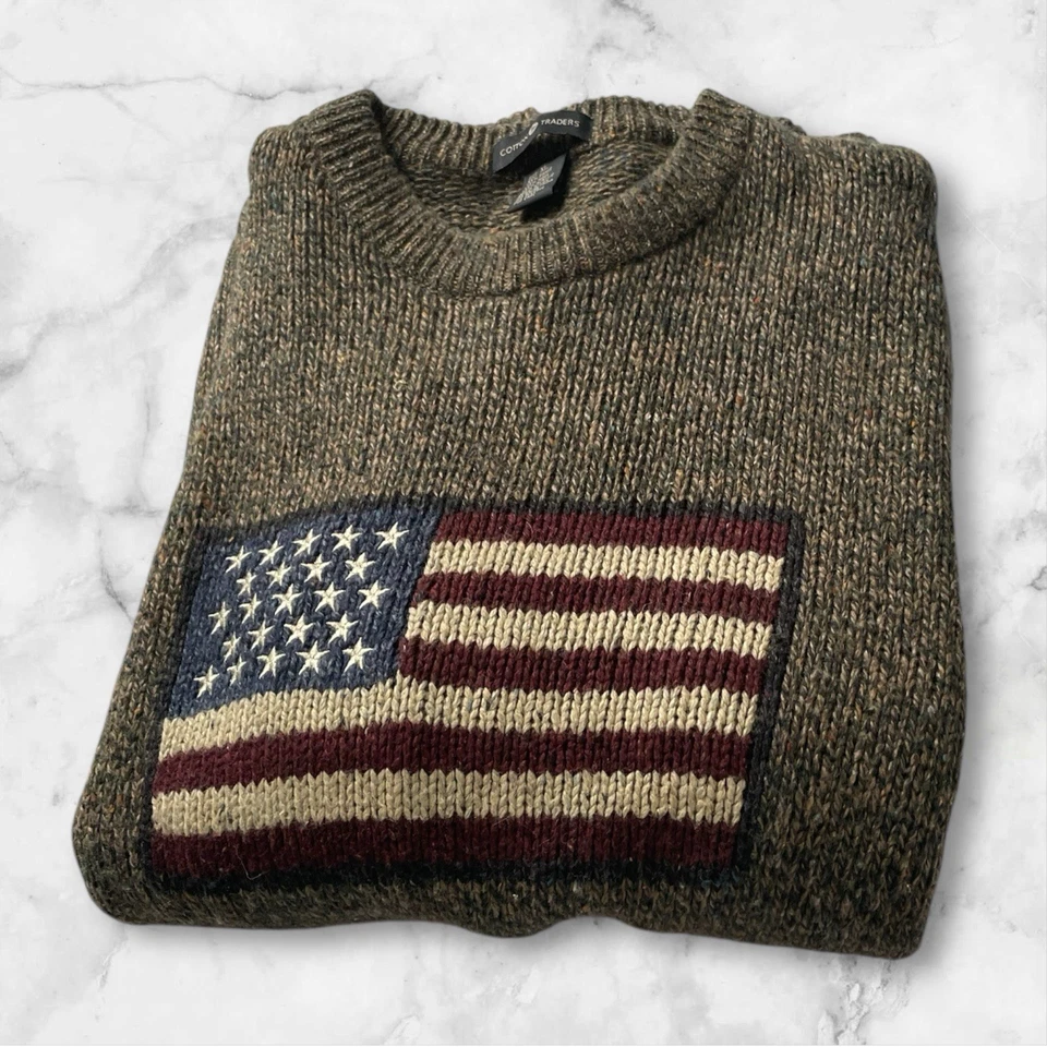 Suéter COTTON TRADERS Hombre XL Marrón Bandera Americana EE. UU. Marrón. Foto 3 de 4