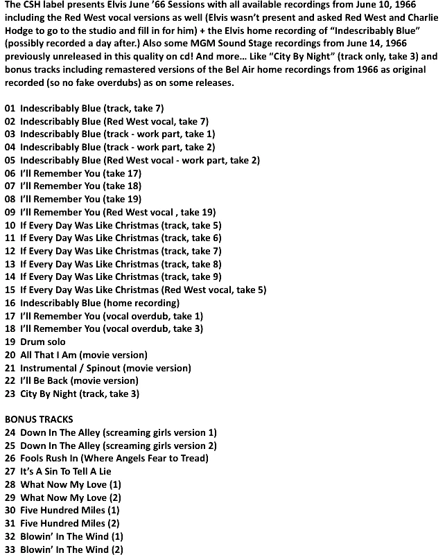 Elvis Presley - June 66 Sessions - Nashville Tennessee, Hollywood & Bel Air - Image 2 of 2