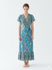 Zessica Dress Blue Wrap Floral Maxi Cottage Boho L