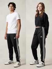 Adidas Youth Large 14/16 Black Tricot Track Pants 3-Stripes Tapered Joggers Boys