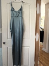Windsor Mayra Formal Long Satin Slit Sage Prom Dress Size Small