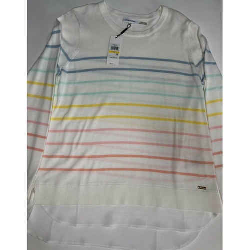 Calvin Klein Woman's Striped Sweatshirt White Size M MSRP $79.50๐