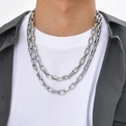 Stainless Steel Necklace Rectangular Link Chunky Heavy Chain Men Jewelry