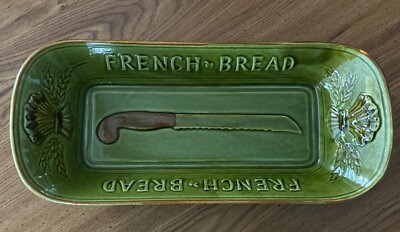Vintage! Los Angeles Potteries 1960s Green French Bread Plate/Tray/Platter #325
