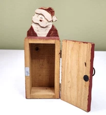 Primitive RusticHand Carved Wood Santa Box Hinged Lid Magnet Close 8"x 3"x2.75"