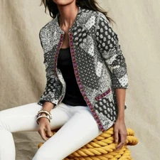 NEW Indikka L Paisley & Boho Print Jacket Embroidered Trim Chic Classic NWT