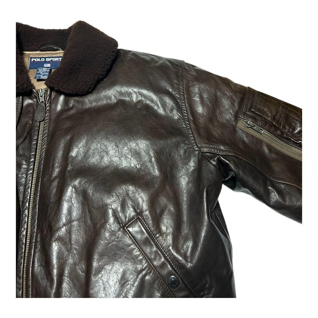 90s Polo Sport Ralph Lauren Leather Down MA-1 Jacket Dark