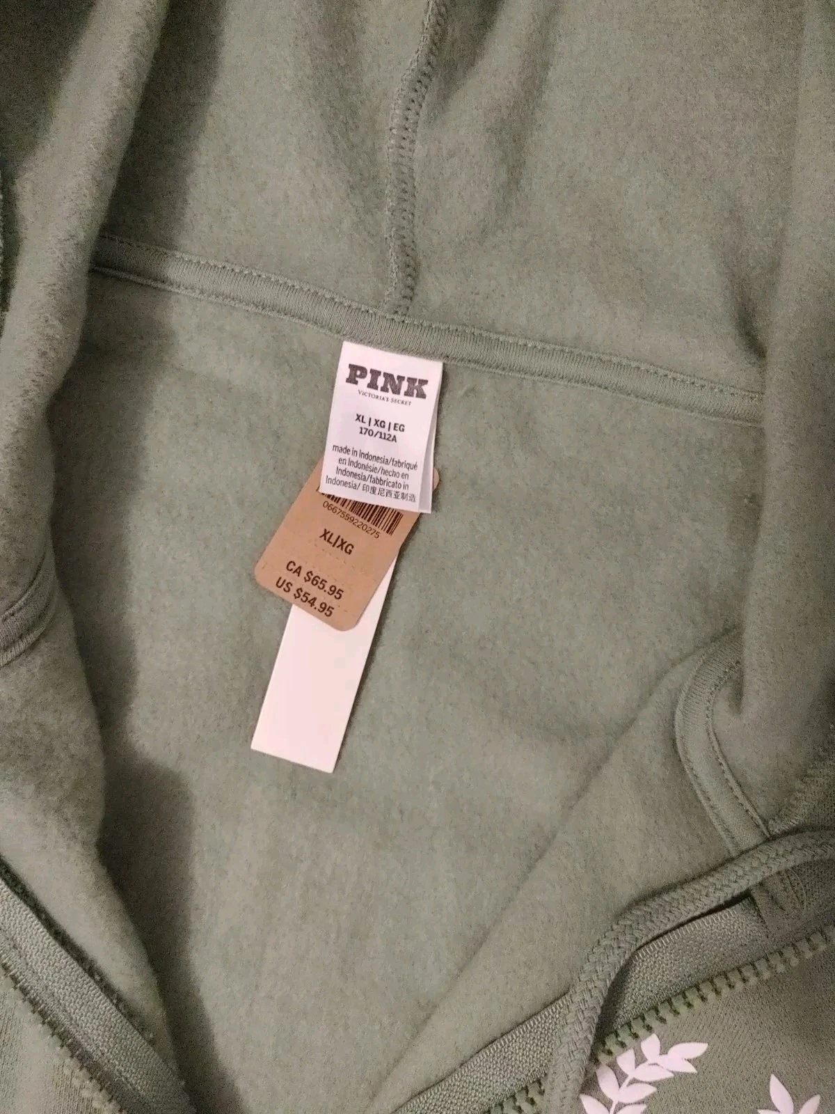 UNDERCOVER NUOVO Victoria's Secret ROSA verde salvia felpa full zip cappuccio giacca XL logo