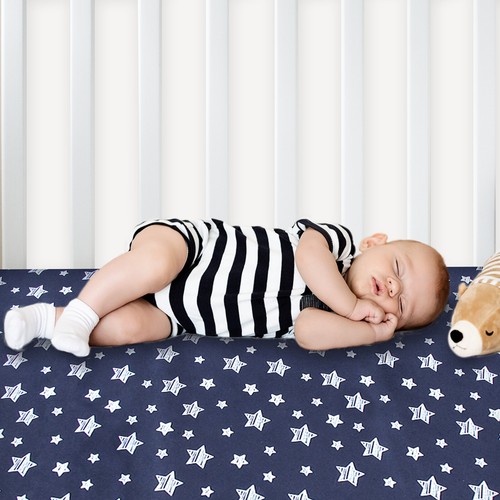 Pack N Play Fitted Sheet Boys Stretchy Playard Cover 2 Pack Gray & Navy 39"x27" - Afbeelding 6 van 6