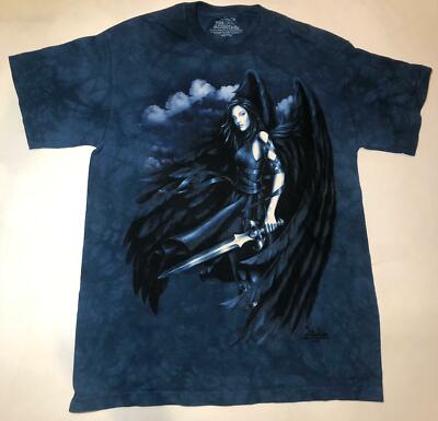 Fairy Fallen Angel Sword Warrior Blue Wings T-Shirt Mountain Fantasy Cotton S-4X