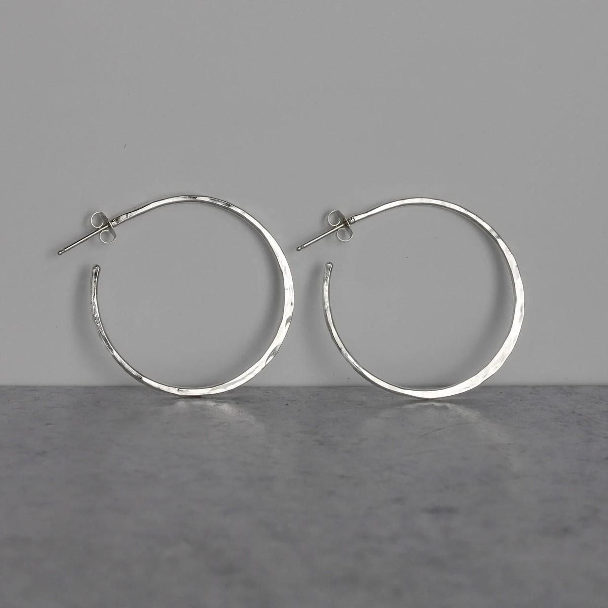 Handcrafted Hammered Silver Hoop Earrings in sterling silver