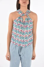 Isabel Marant Etoile Stephenea Printed Silk Top Tank Twist Sleeveless New XS