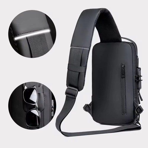 Anti-Theft Men's Sling Crossbody Bag Chest Shoulder Messenger Backpack USB Port - Picture 6 of 26