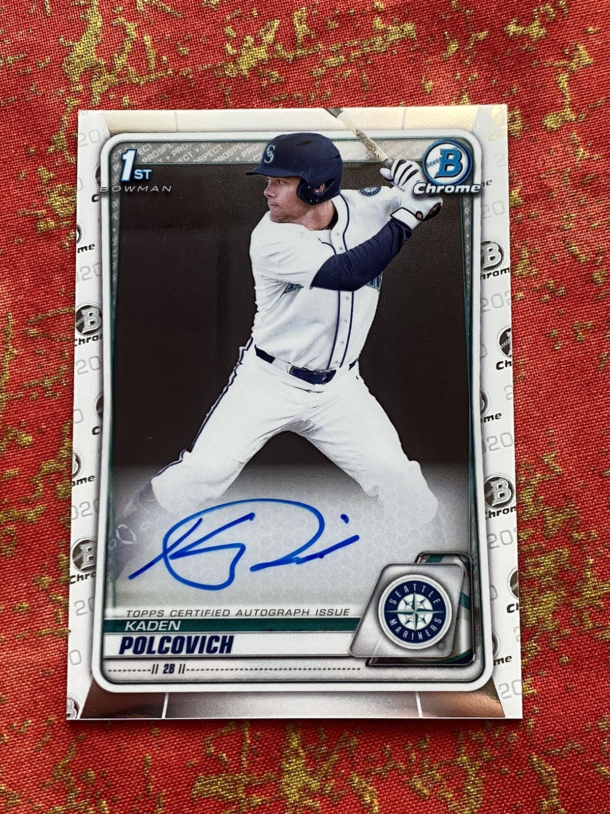 2020 1st Bowman Chrome Draft Kaden Polcovich Auto #CDA-RH Seattle Mariners