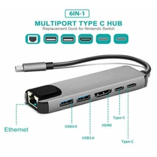 6 In 1 USB 3.0 Type-C Hub To 4K HDMI Rj45  Ethernet Network PD Charging