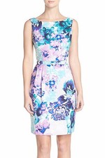 ELIZA J Belted Floral Faille Sheath Dress (size 12)
