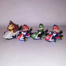 Set of 4 Mart Cart Race Cars Luigi Mario Donkey Kong Kids Toys