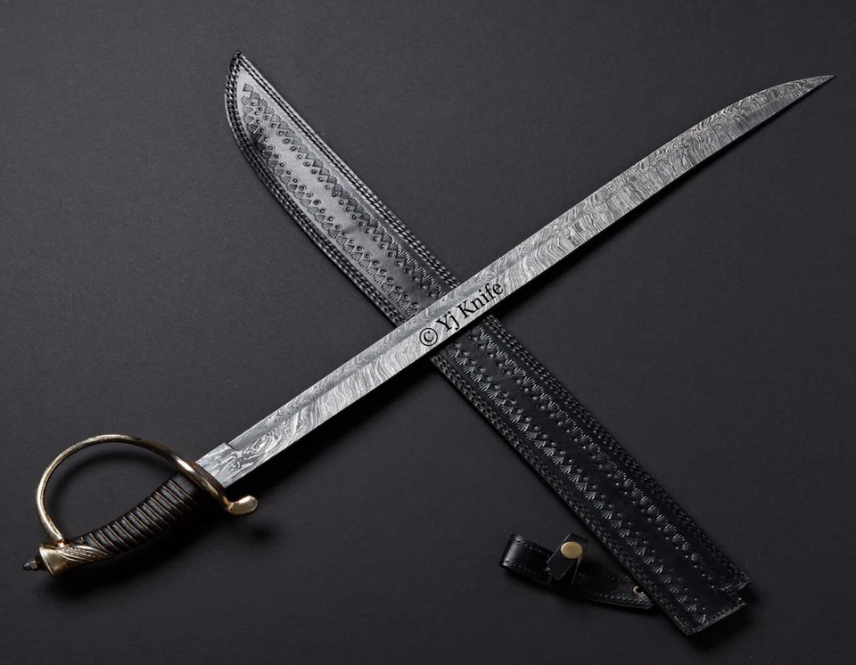 32 英寸手工大马士革钢刀战斗现成剑带护套 — 第 2/3 张图片