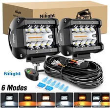 2x 4" 60W LED Strobe Work Light Bar Amber & White Combo Pods Wiring Harness Kits