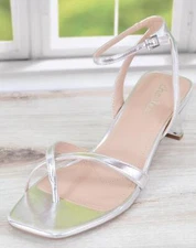 Charles by Charles David FANCY Faux Leather Clear Heel Sandals Size 9.5 SILVER