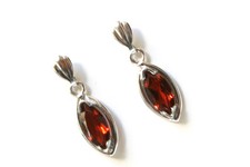 9ct White Gold Garnet Drop earrings marquise Gift Boxed Made in UK