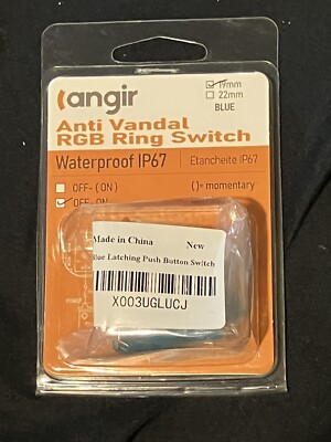 19mm Anti Vandal RGB Ring Switch Blue LED Waterproof IP67 Made By Angir