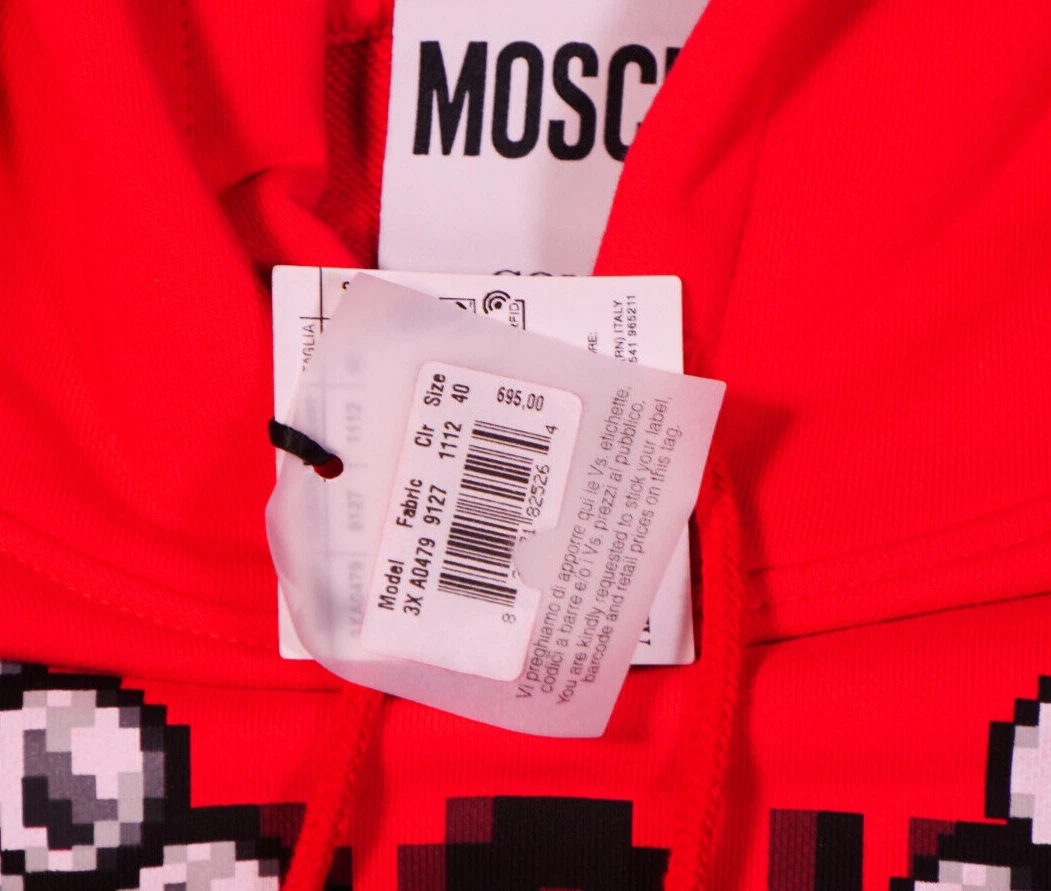 Moschino Pixel Capsule abito corto con cappuccio rosso multi taglia 40