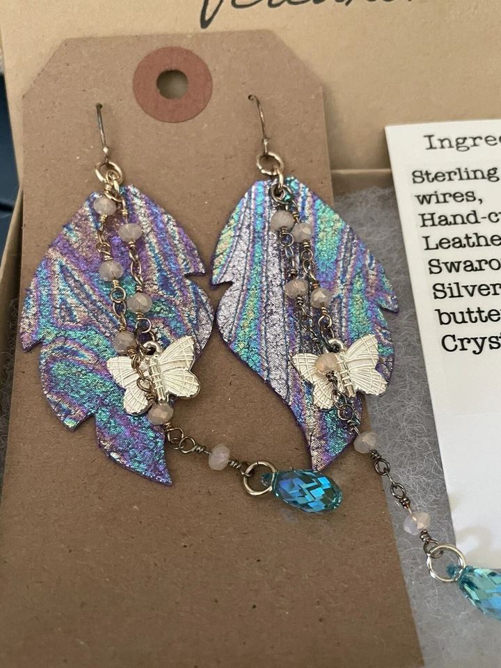 Серьги ручной работы от Zoe Love Creations висячие с мерцающими бабочками - Изображение 2 из 4
