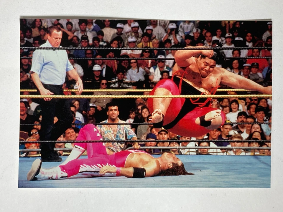 WWF Picture Card #14 Bret Hit Man Hart Yokozuna Wrestle Mania IX Titan 1990s 4X6 - Image 2 of 4