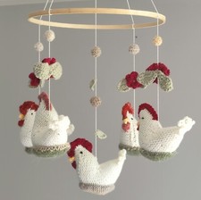 Ready to ship- Handmade White Chicken with Red Flowers and Petals Nursery Mobile