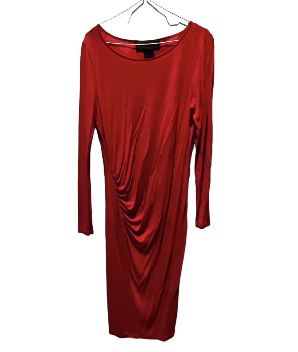 Kim Kardashian Dress M Red Long Sleeve Side Ruching Bodycon Holiday Party |  eBay