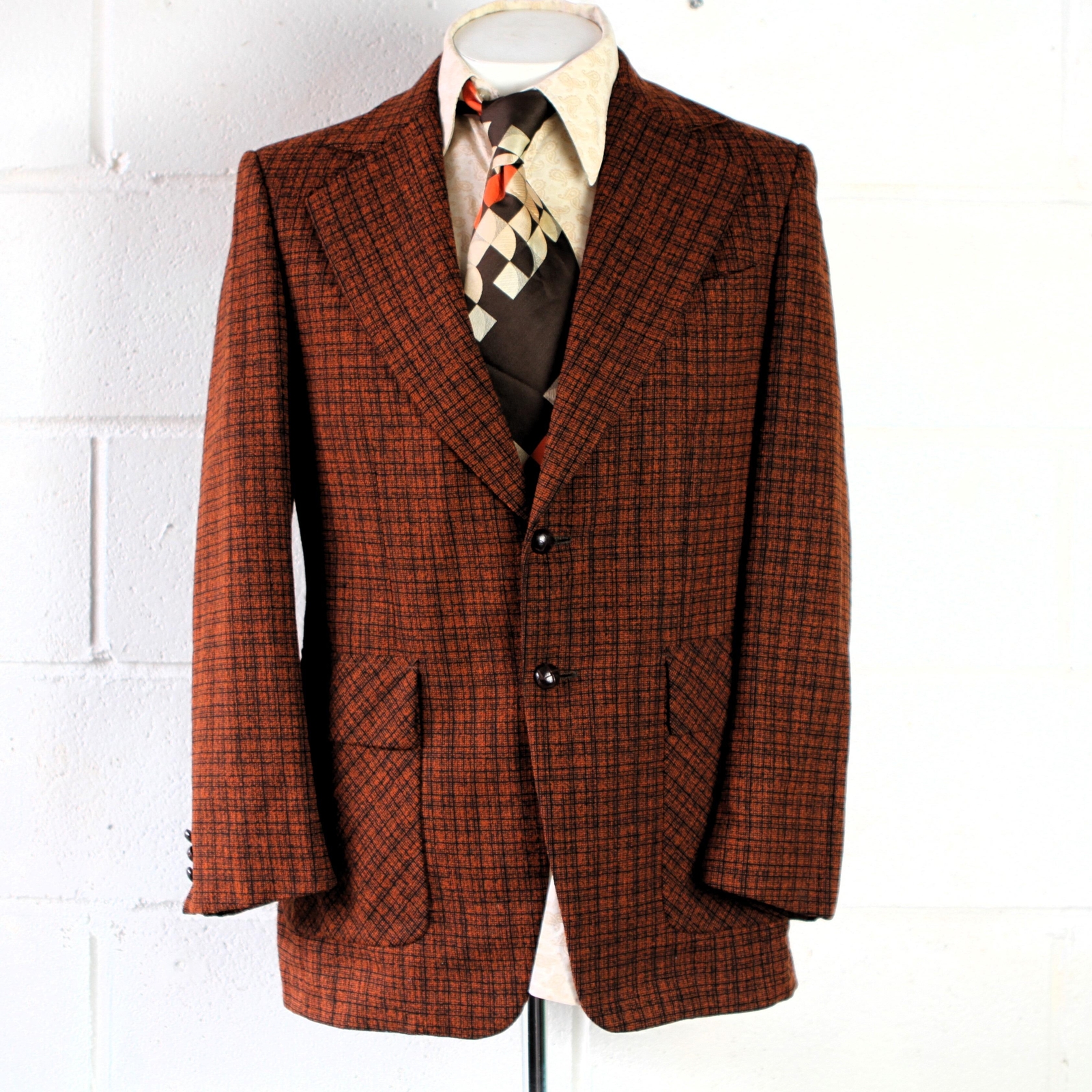 FILA Blazer sportivo vintage anni '70 'SAVILE ROW' a quadretti lana US 40 Reg 873 B