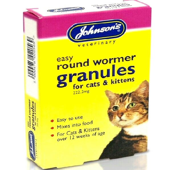 3 PACK JOHNSON'S ROUND WORMER GRANULES : Cat & Kittens Veterinary bp Mix in Food