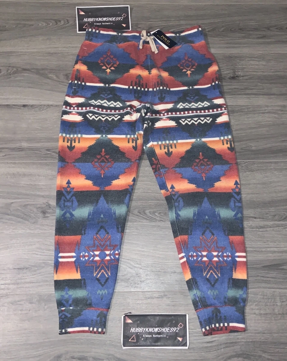 NWT Polo Ralph Lauren Men’s Blue Multi Aztec Southwestern Fleece Sweat  Pants NEW