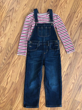 Wonder Nation Girls Blue jean bib Overalls  Striped Top Size 5T