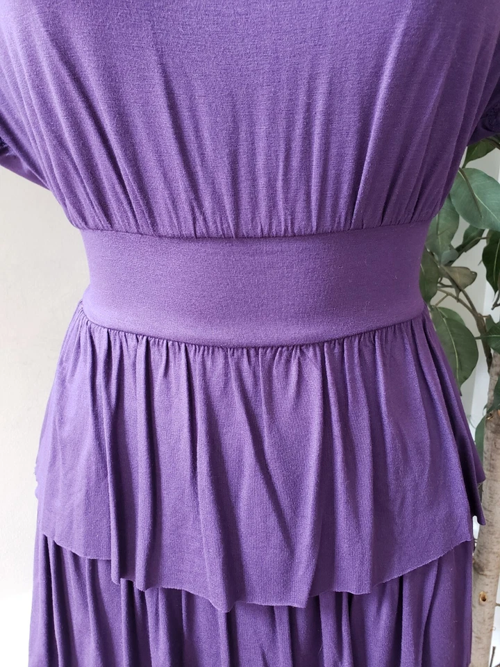 Vestido soprano para mujer púrpura imperio cintura dobladillo en capas plisado hasta la rodilla talla S Foto 3 de 4