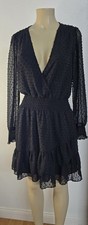 Michael Kors Black Chiffon Ruffle Layered Mini Dress V-Neck Sheer Sleeve M