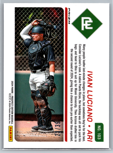 Ivan Luciano 2024 Panini Prospect Edition Black Velocity /39 #103 Diamondbacks - Picture 2 of 2