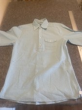 Eton Shirt Mens Medium Light Blue White Stripes Short Sleeve Pocket Poplin