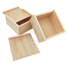 2 Pack Unfinished Wood Storage Box with Slide Lid, Blank Natural Wood Box Cas...