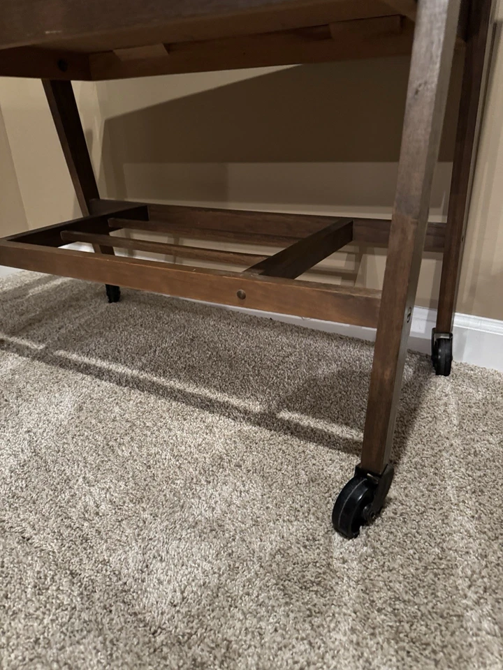 VTG Mid Century Danish Modern Atomic 2-Tier Walnut Wood Bar Media Cart On Wheels - Image 3 of 4