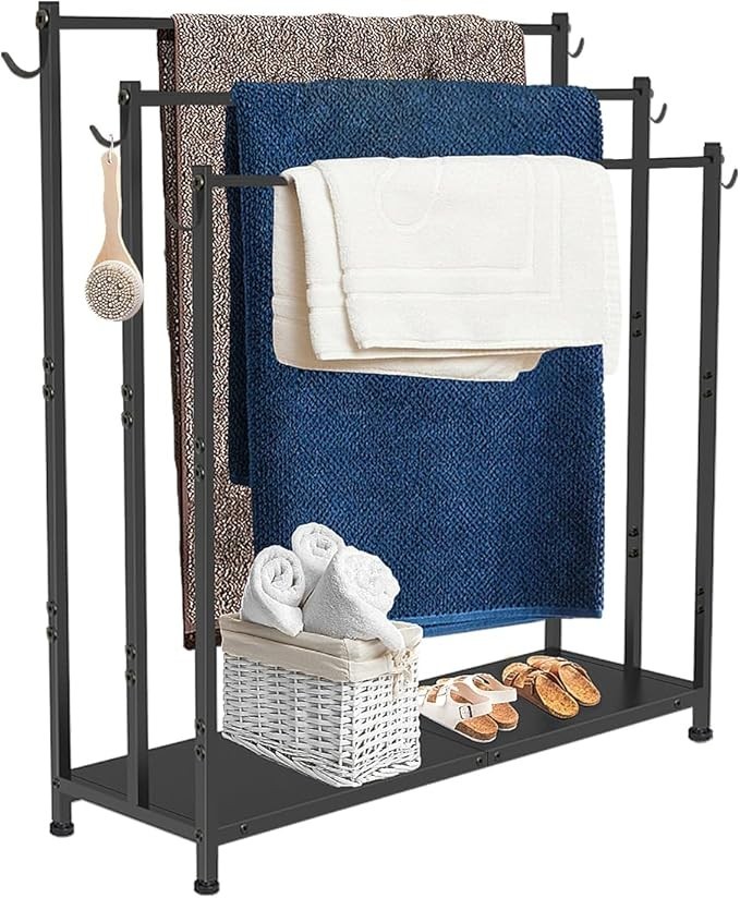 Rack With Metal Storage Shelf & 6 Hooks For Bath