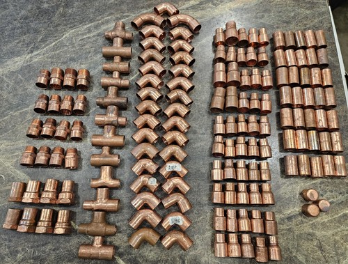 (LOT OF 157)  3/4" Copper Solder Fittings, Tees, Elbows, Couplings, Reducers