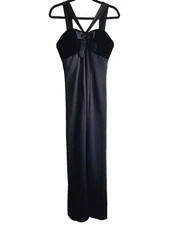 Oleg Cassini Black Tie Velvet Bow Halter gown Black 6 S 90s Y2K babydoll