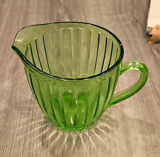Unmarked Uranium Green Glass Creamer Pitcher with Handle 1 Piece Set