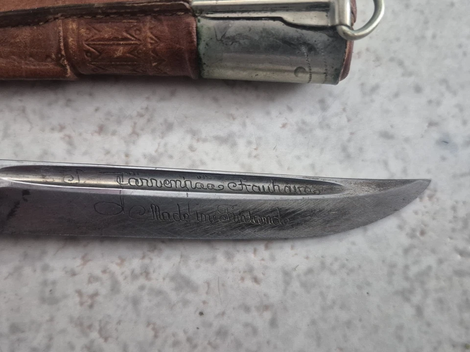 Vintage Jarvenpaa Finland PUKKO Wood Fixed Blade Leather Sheath Knife - Image 3 of 4