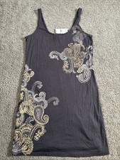 NEW ~ Express Gray Knit Shimmer Print Embellished Sleeveless Tank Casual Dress S