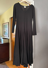 Vtg MODA INTERNATIONAL Black Cotton A Line Long Sleeve Midi Dress MEDIUM
